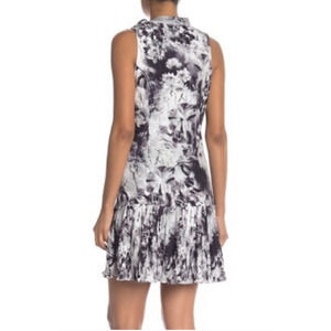 Effy & Joe Lined Dress Womens L Large Pleated Flounce Hem Floral Side Tie Neck